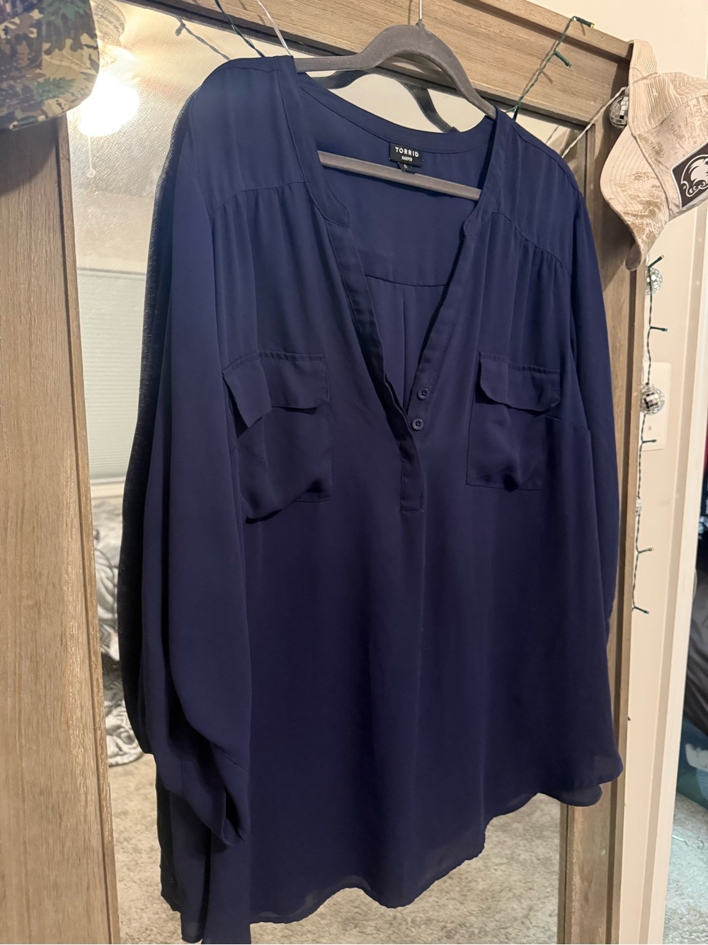 torrid Navy Long-Sleeve V-Neck Button-Front Tunic